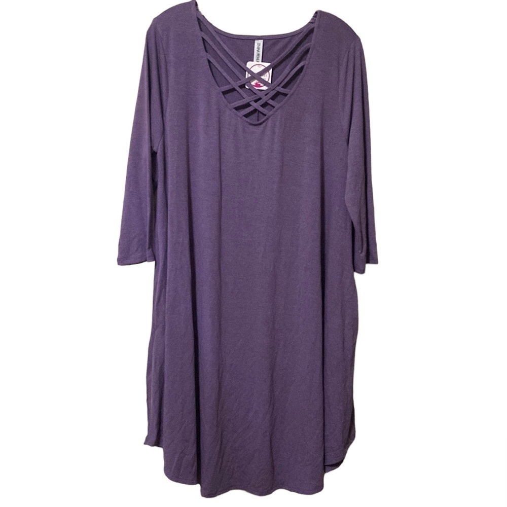 Purple dress with waffle neck detail and pockets 1XL